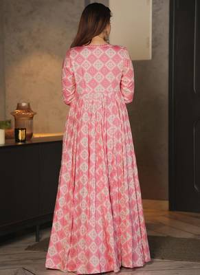 Pink digital print rayon sharara suit set with crop top & shrug stitched 2