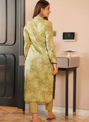 Olive green heavy digital printed pure maslin salwar-kameez 2