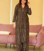Brown heavy digital printed pure maslin salwar-kameez