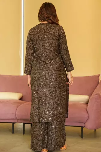 Brown heavy digital printed pure maslin salwar-kameez