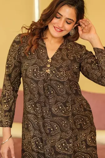 Brown heavy digital printed pure maslin salwar-kameez