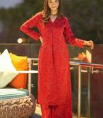 Red heavy digital printed pure maslin salwar-kameez
