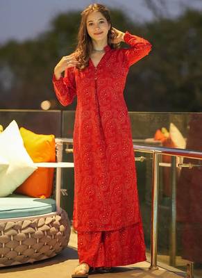 Red heavy digital printed pure maslin salwar-kameez 2