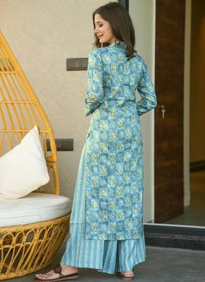 Sky blue heavy digital printed pure maslin salwar-kameez 2