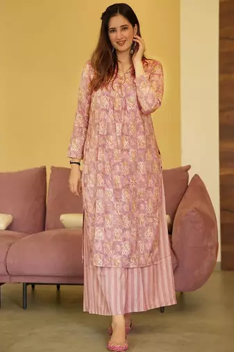 Dusty pink heavy digital printed pure maslin salwar-kameez