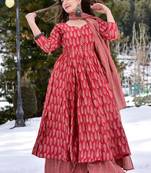 Red heavy digital printed pure maslin  palazzo