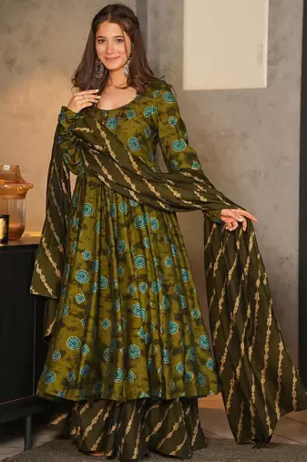 Green heavy digital printed pure maslin  palazzo