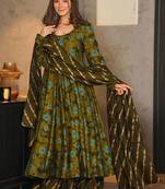 Green heavy digital printed pure maslin  palazzo