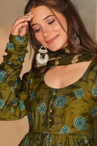 Green heavy digital printed pure maslin  palazzo