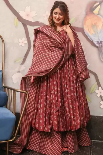 Maroon heavy digital printed pure maslin  palazzo