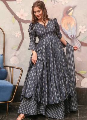 Grey heavy digital printed pure maslin  palazzo 1