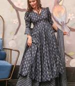 Grey heavy digital printed pure maslin  palazzo
