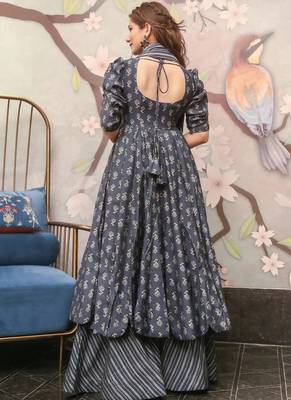 Grey heavy digital printed pure maslin  palazzo 2