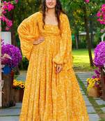 Yellow heavy digital printed heavy georgette gown style
