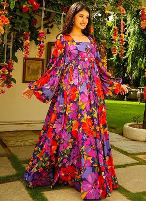 Multicolor heavy digital printed heavy georgette gown style 1