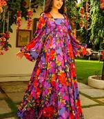 Multicolor heavy digital printed heavy georgette gown style
