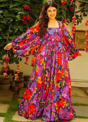 Multicolor heavy digital printed heavy georgette gown style 2