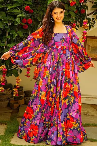 Multicolor heavy digital printed heavy georgette gown style
