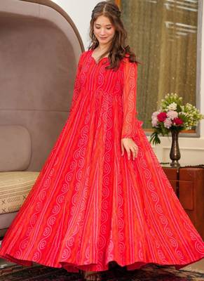 Red heavy digital printed heavy georgette gown style 1