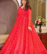 Red heavy digital printed heavy georgette gown style