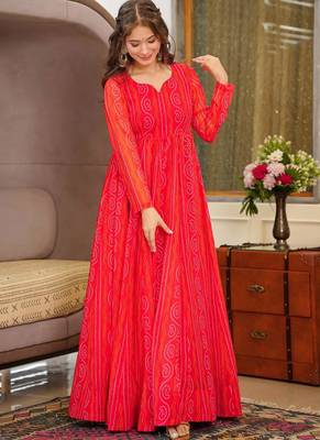 Red heavy digital printed heavy georgette gown style 2