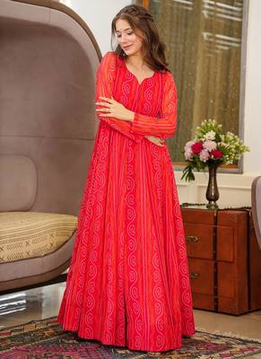 Red heavy digital printed heavy georgette gown style 3