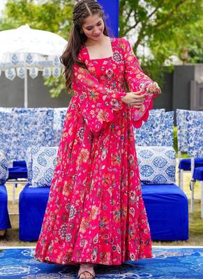 Pink heavy digital printed heavy georgette gown style 2