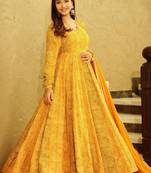 Yellow heavy digital printed heavy georgette gown style