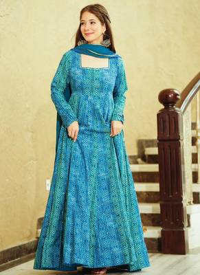 Sky blue heavy digital printed heavy georgette gown style 1