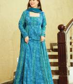 Sky blue heavy digital printed heavy georgette gown style