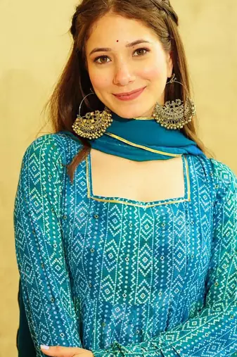 Sky blue heavy digital printed heavy georgette gown style