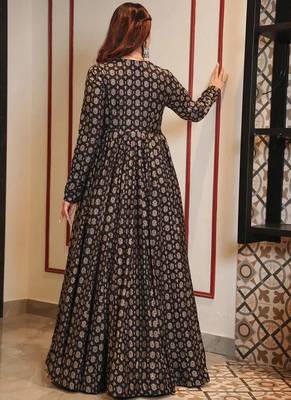 Black digital print muslin gown style 2