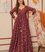 Maroon digital print muslin gown style