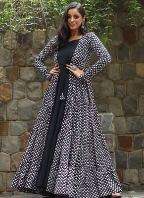 Black digital print muslin gown style 3