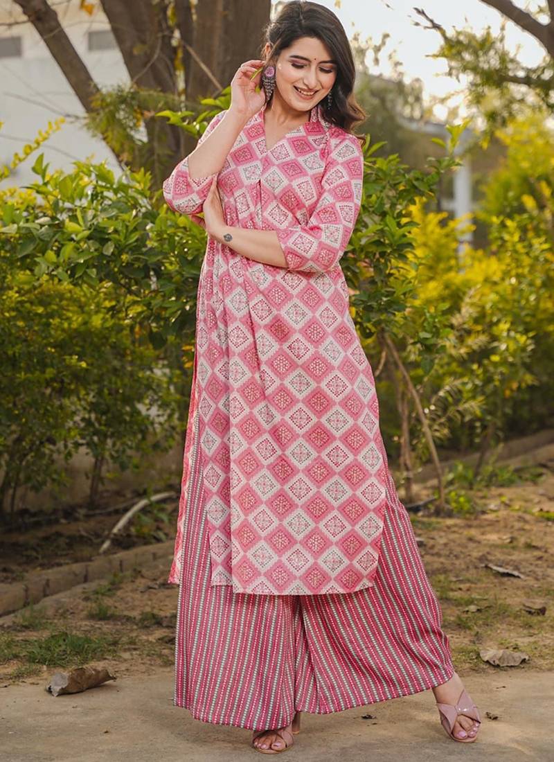 Peach heavy digital printed rayon  palazzo
