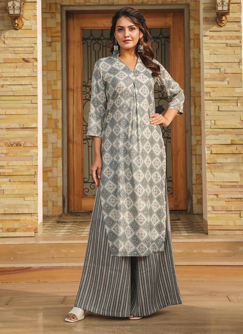 Grey heavy digital printed rayon  palazzo