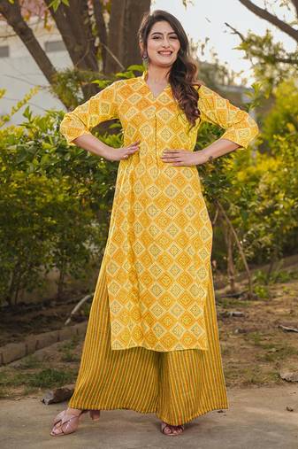 Yellow heavy digital printed rayon  palazzo