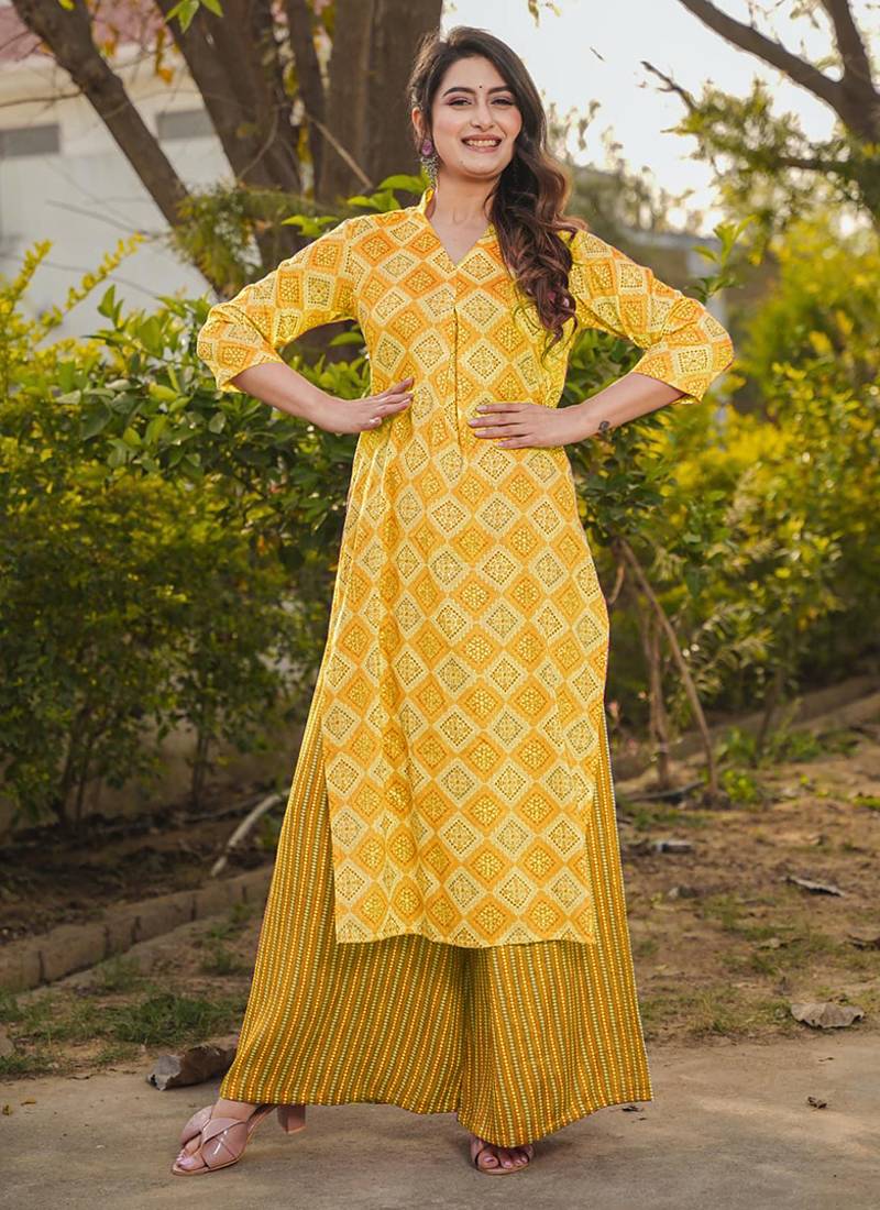 Yellow heavy digital printed rayon  palazzo