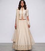 Ivory Embroidered Dupion Silk Lehenga Set