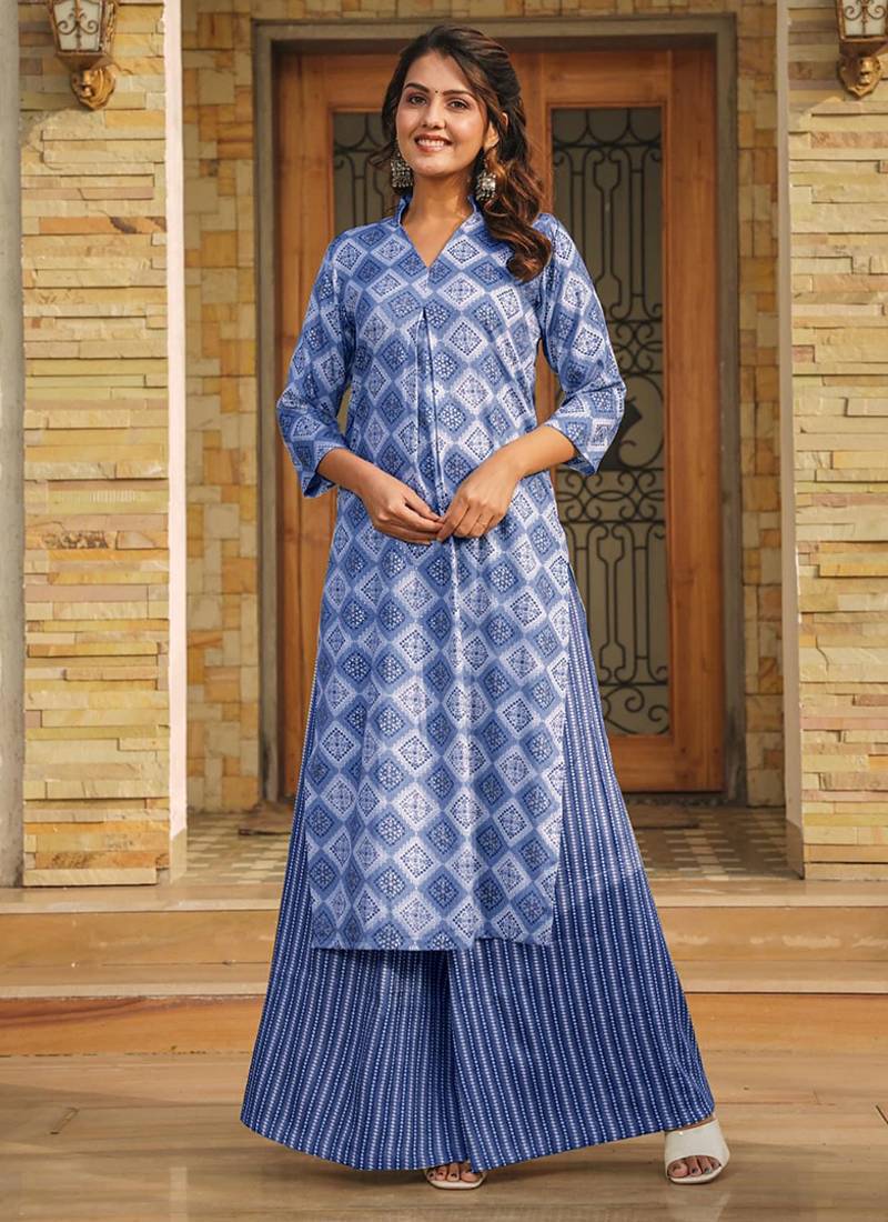 Blue heavy digital printed rayon  palazzo