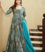 Sky blue heavy digital printed heavy rayon anarkali suits