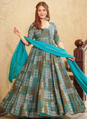Sky blue heavy digital printed heavy rayon anarkali suits 2