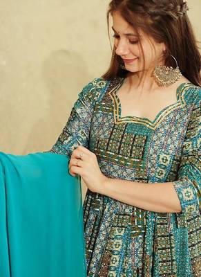 Sky blue heavy digital printed heavy rayon anarkali suits 4