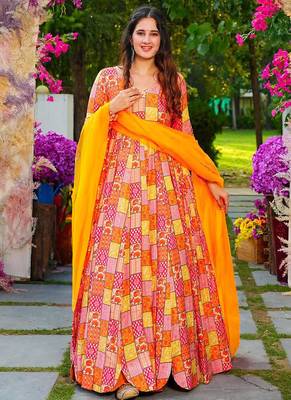 Multicolor heavy digital printed heavy rayon anarkali suits 1