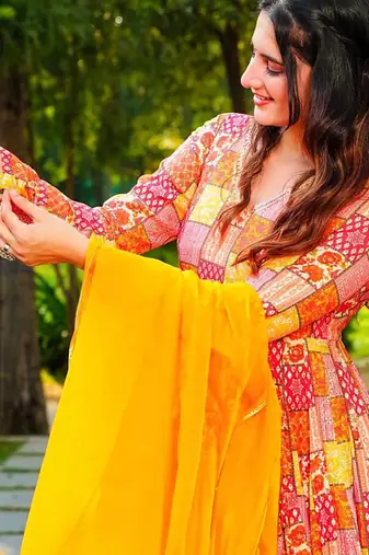 Multicolor heavy digital printed heavy rayon anarkali suits