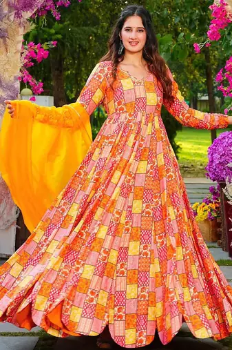 Multicolor heavy digital printed heavy rayon anarkali suits