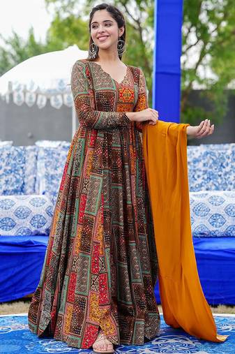 Multicolor heavy digital printed heavy rayon anarkali suits