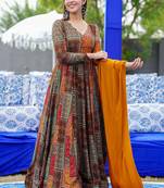 Multicolor heavy digital printed heavy rayon anarkali suits