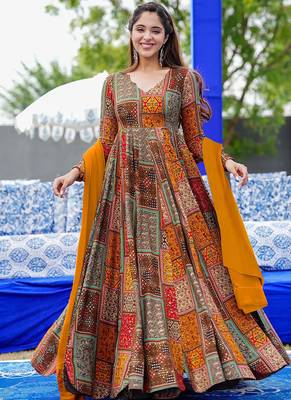 Multicolor heavy digital printed heavy rayon anarkali suits 2