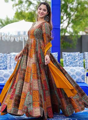Multicolor heavy digital printed heavy rayon anarkali suits 4